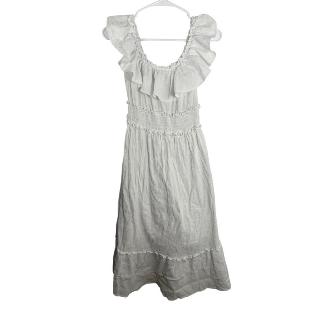 Allen B Schwartz White Smocked Waist Gauze Midi Dress Wm 2 Cottage Feminine Boho